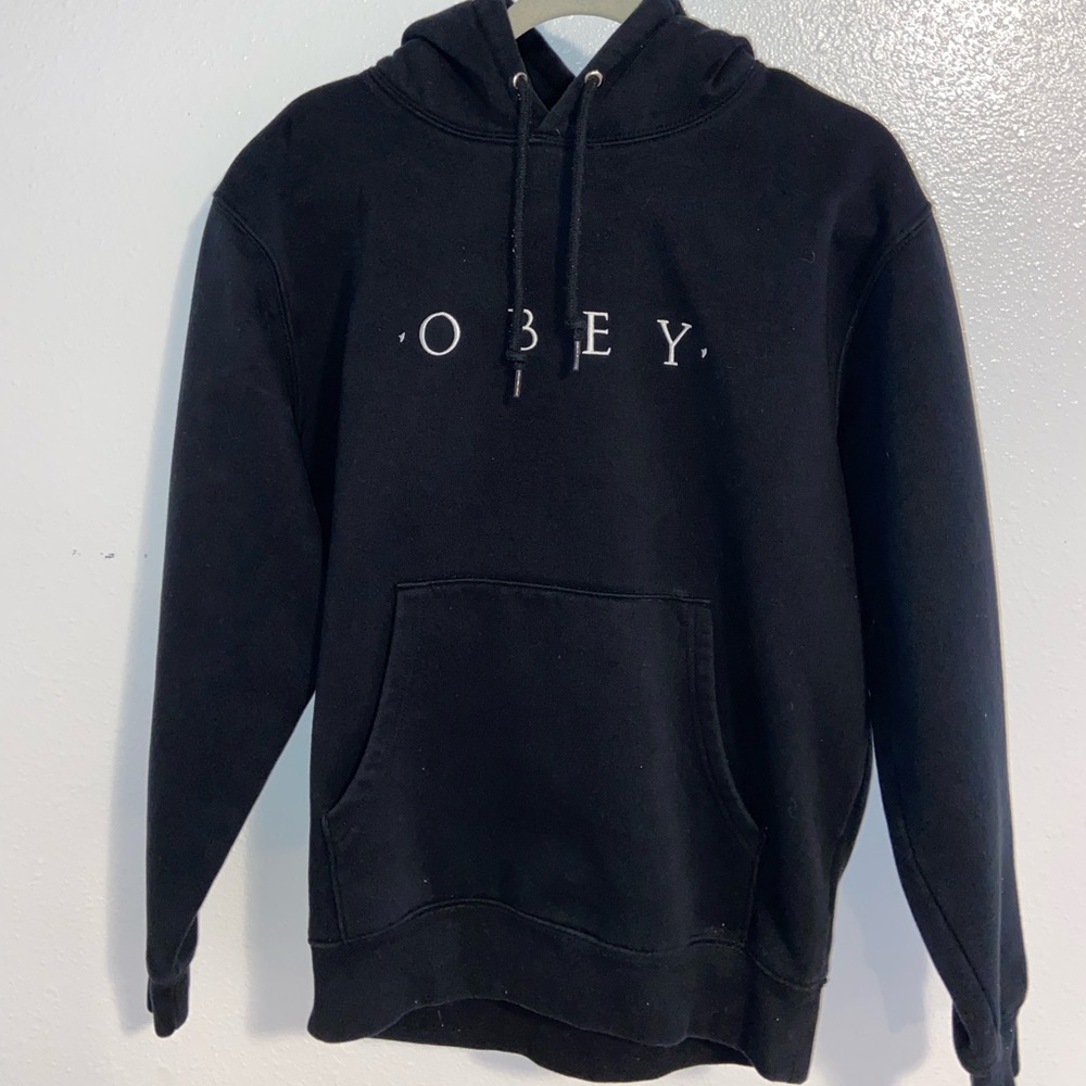 Black OBEY pullover hoodie. Size small